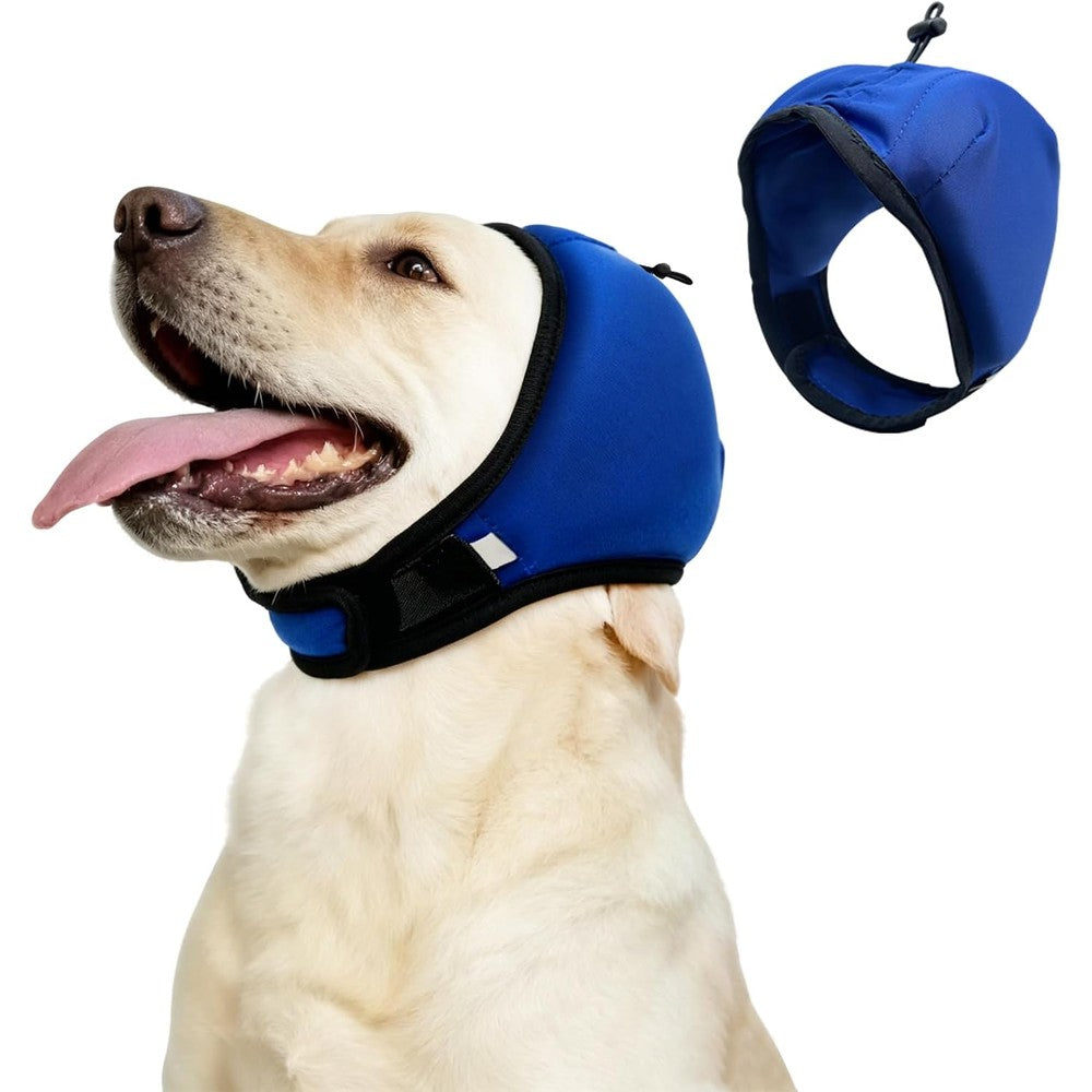 LIANZIMAU Dog Ear Muffs Two Centimeter Noise Reduction Padding Calming Hoodie For Fireworks And Anxiety Relief Adjustable Eye Strap Blue Small