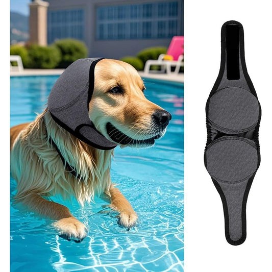 Lianzimau Dog Ear Covers For Bath Swimming And Grooming Water Resistant Calming Hood With Adjustable Hook And Loop Fasteners