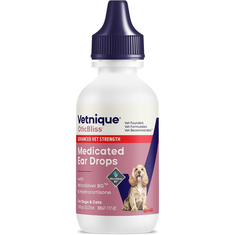 Vetnique Oticbliss Dog And Cat Ear Infection Treatment With 0.2 Percent MicroSilver BG And 1 Percent Hydrocortisone Medicated Ear Drops