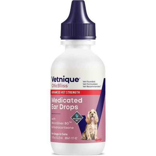 Vetnique Oticbliss Dog And Cat Ear Infection Treatment With 0.2 Percent MicroSilver BG And 1 Percent Hydrocortisone Medicated Ear Drops