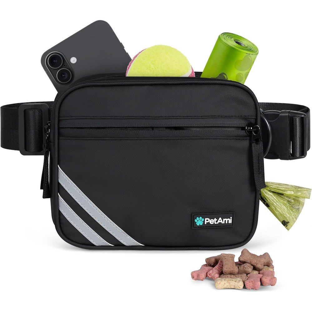PetAmi 3-In-1 Dog Walking Bag Crossbody Fanny Pack With Removable Treat Pouch And Poop Bag Dispenser In Black For Training And Hiking