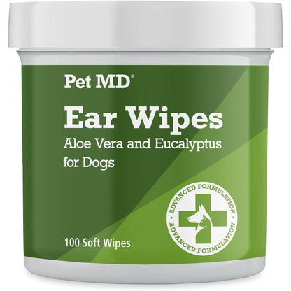 Pet MD Dog Ear Cleaning Wipes Otic Cleanser With Aloe Vera And Eucalyptus For Dogs 100 Count