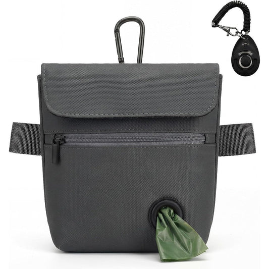 Shmidgoo Dog Treat Pouch And Training Clicker With Magnetic Clasp And Poop Bag Dispenser In Dark Grey