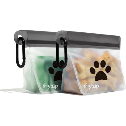 Rezip Pet On-The-Go Bags Two-Pack Lightweight Compact Storage Pouches With Carabiner Clip And Airtight Closure For Dog Treats And Accessories