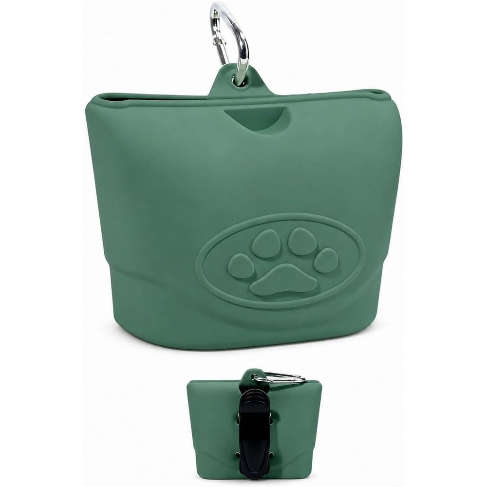 Zbborq Upgraded Dog Treat Pouch With Strong Magnetic Closure, Small Silicone Training Bag, Waist-Mounted Clip And Leash Carabiner, Dark Green