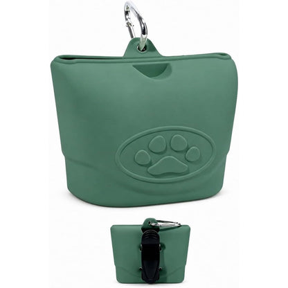 Zbborq Upgraded Dog Treat Pouch With Strong Magnetic Closure, Small Silicone Training Bag, Waist-Mounted Clip And Leash Carabiner, Dark Green