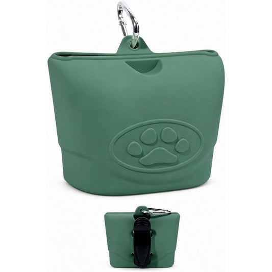 Zbborq Upgraded Dog Treat Pouch With Strong Magnetic Closure, Small Silicone Training Bag, Waist-Mounted Clip And Leash Carabiner, Dark Green