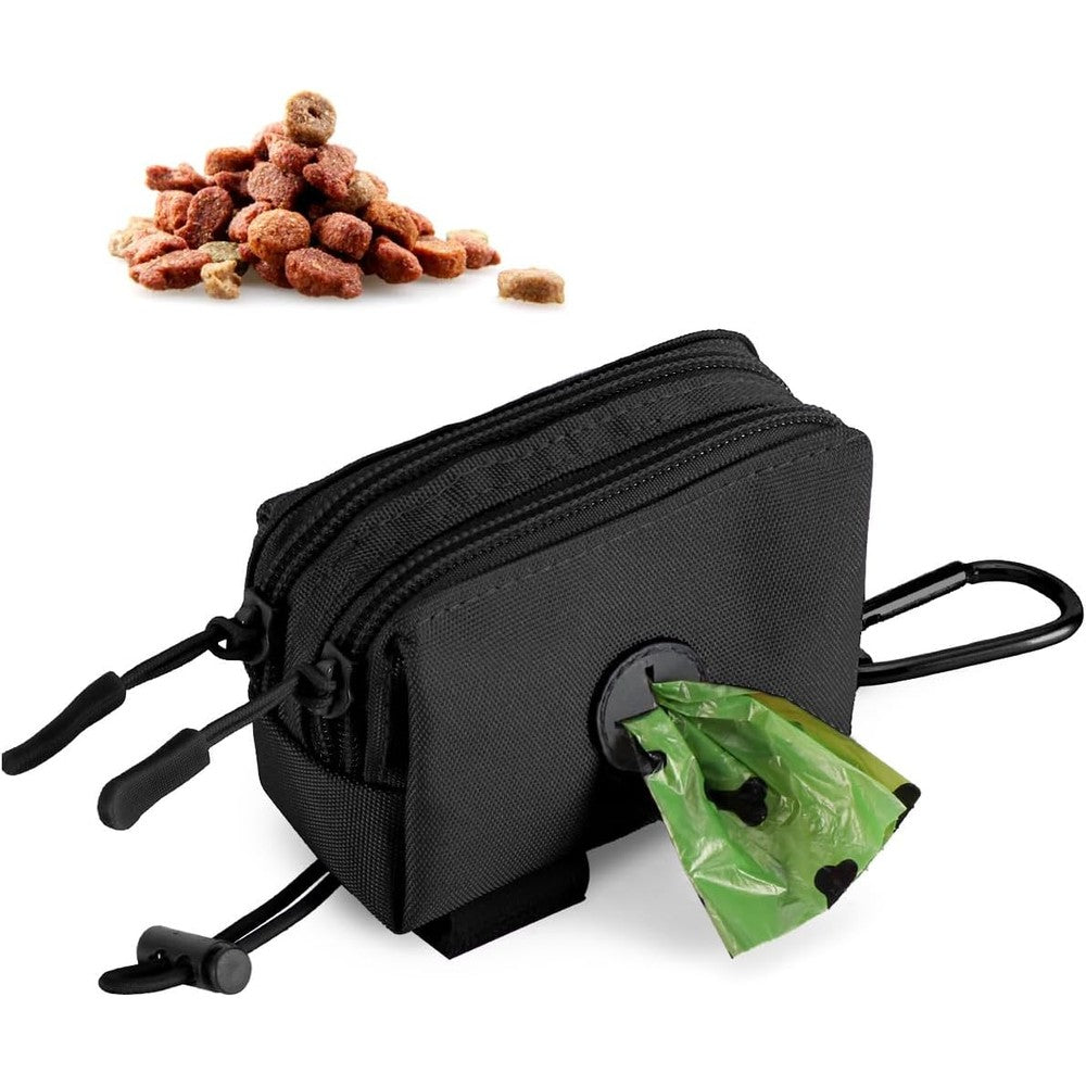 PawistaPal Dog Poop Bag Holder For Leashes Black Doggie Waste Bag Dispenser And Treat Holder With Carabiner Hook And Two Zippered Pouches For Walking