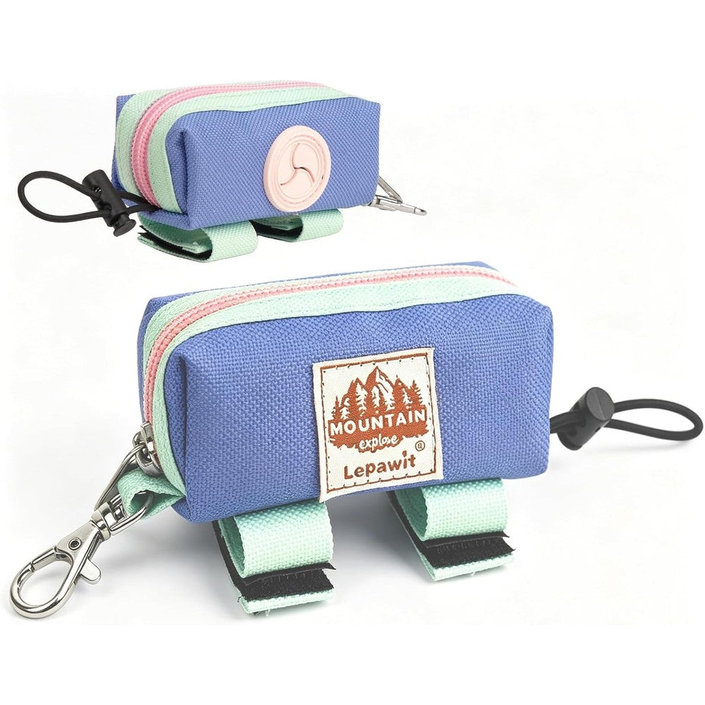 Lepawit Dog Poop Bag Holder For Leash Zippered Canvas Dispenser Pouch With Metal Carabiner And Velcro Straps For Daily Walking And Training