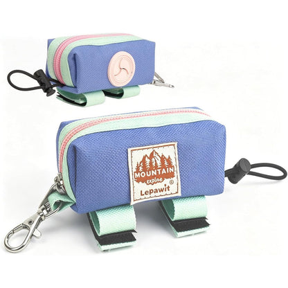 Lepawit Dog Poop Bag Holder For Leash Zippered Canvas Dispenser Pouch With Metal Carabiner And Velcro Straps For Daily Walking And Training