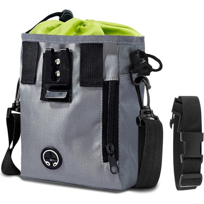 SunGrow Dog Travel Pouch and Training Bag for Treats Kibbles Toys and Accessories Gray Weatherproof Pouch with Adjustable Shoulder Strap and Waist ...