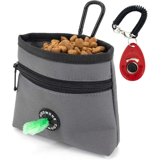 COOWONE Dog Treat Pouch With Pet Training Clicker Magnetic Closure Detachable Puppy Training Treat Bag Nine Hundred D Oxford Cloth Grey Small