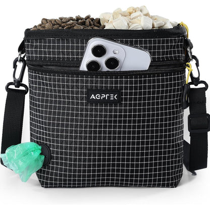 Agptek Dog Treat Pouch Magnetic Dog Walking Pouch With Removable And Split Snack Bag And Poop Bag Dispenser Water Resistant Waist Pack Black