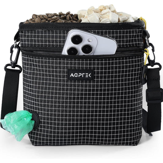 Agptek Dog Treat Pouch Magnetic Dog Walking Pouch With Removable And Split Snack Bag And Poop Bag Dispenser Water Resistant Waist Pack Black