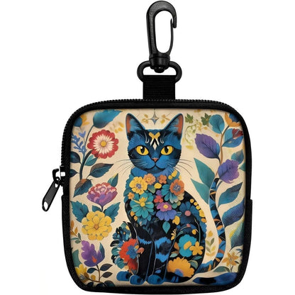 Floral Black Cat Hanging Zero Hands Free Waist Belt Bag Clip Organizer For Snacks Earphones Keys And Daily Essentials Variant AB-002