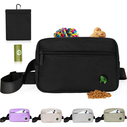 JRQCSJY Puppy Dog Treat Pouches For Pet Training Treat Bag Dog Walking Fanny Pack With Built In Poop Bag Dispenser Black 1 Count