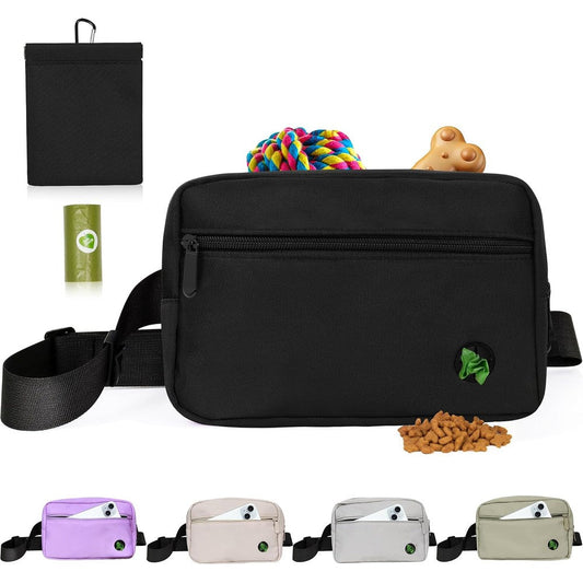 JRQCSJY Puppy Dog Treat Pouches For Pet Training Treat Bag Dog Walking Fanny Pack With Built In Poop Bag Dispenser Black 1 Count