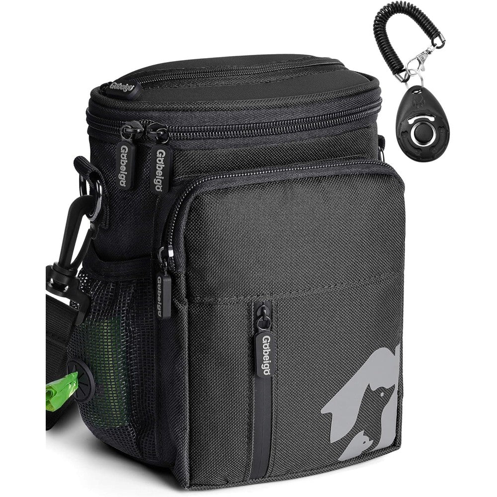 Gobeigo 8 Cup Dog Treat Pouch And Training Clicker Wearable Pet Fanny Pack And Crossbody Dog Walking Bag Full Black