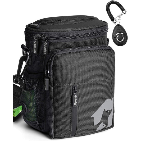 Gobeigo 8 Cup Dog Treat Pouch And Training Clicker Wearable Pet Fanny Pack And Crossbody Dog Walking Bag Full Black
