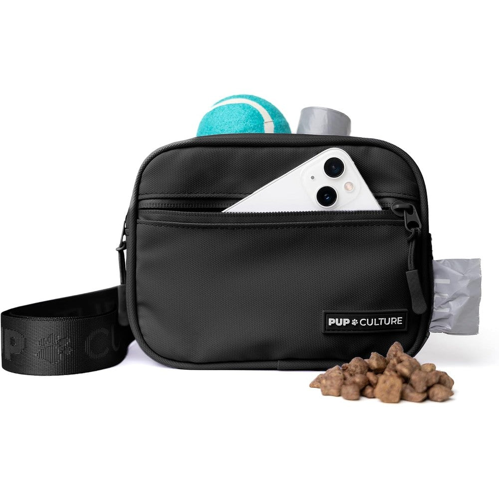 Pup Culture Cross Body Dog Training Treat Pouch With Poop Bag Dispenser And Removable Treat Bag Black