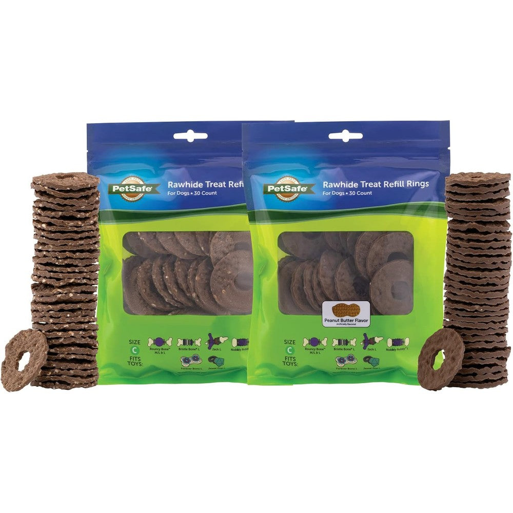 PetSafe Dog Treat Ring Variety Pack For Busy Buddy Toys Two Tasty Flavors Grain Free Natural Rawhide Refills For Large Size C Dog Toys Sixty Count
