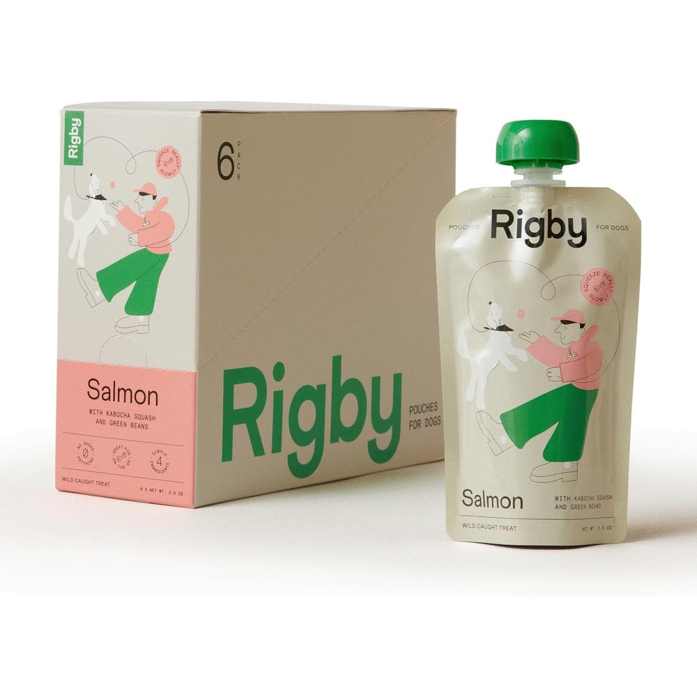 Rigby Wild Caught Alaskan Salmon Dog Treat Squeeze Pouch Low Calorie Omega Three For Skin Coat And Joint Support Three Point Five Ounce