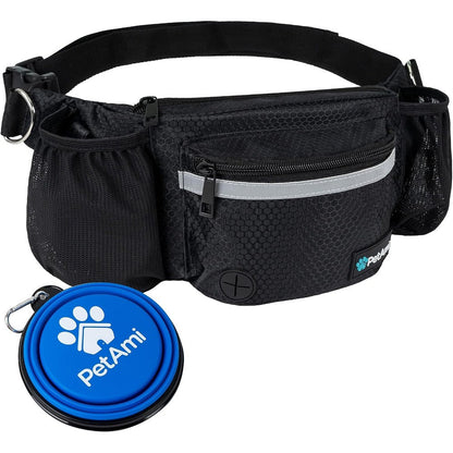 PetAmi Dog Fanny Pack And Treat Pouch For Dog Walking Training With Built In Poop Bag Dispenser Water Bottle Holder Collapsible Bowl Black One Size
