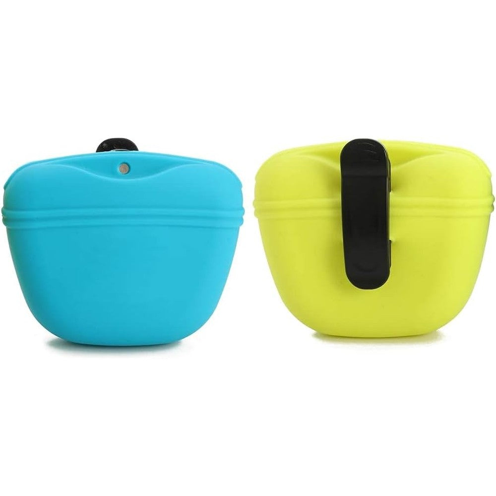 RoyalCare Silicone Dog Treat Pouch Small Portable Pet Training Bag With Magnetic Closure And Waist Clip Blue And Green Two Pieces