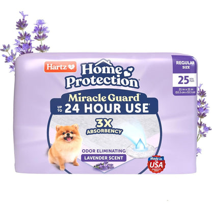 Hartz Home Protection Miracle Guard Lavender Scented Dog And Puppy Pads Regular Size Twenty Five Count Twenty Four Hour Leak Proof Protection