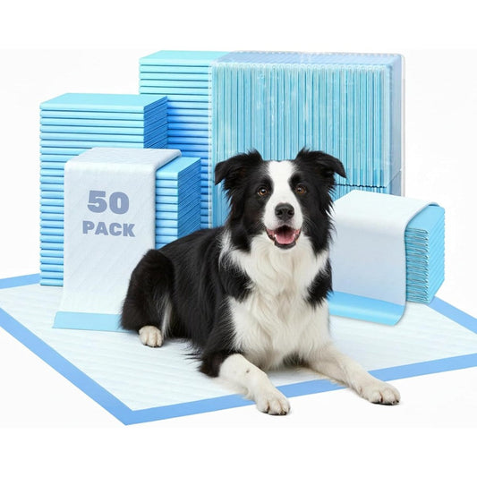 FluffyDream Super Absorbent Waterproof Dog And Puppy Pet Training Pad Housebreaking Blue Pads 17.6 Inches By 23.6 Inches 50 Count