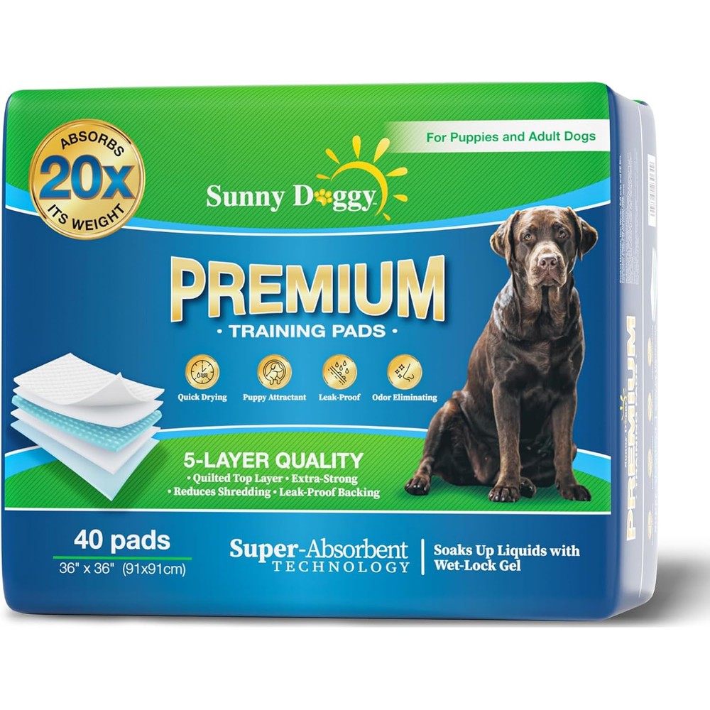 Sunny Doggy Extra Large Dog Pee Pads 36 Inches By 36 Inches Disposable Puppy Training Pads For Potty Housebreaking Upgraded Odor Control 40 Count