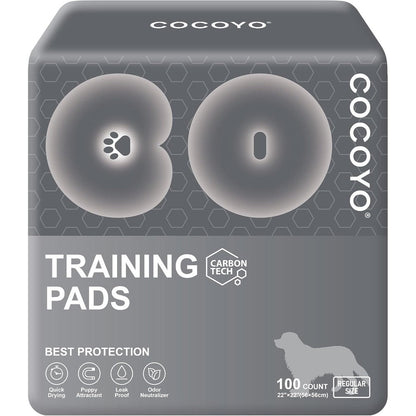 COCOYO Charcoal Dog Training Pads Carbon Absorb Odor Eliminating Puppy Pee Pads One Hundred Count Twenty Two By Twenty Two Inch Gray