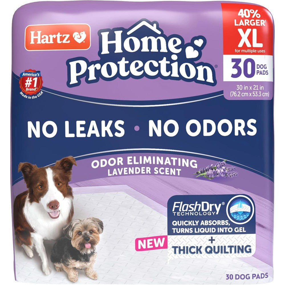 Hartz Home Protection Super Absorbent Odor Eliminating Lavender Scented Leak Proof Extra Large Dog Potty Training Pads 30 Count