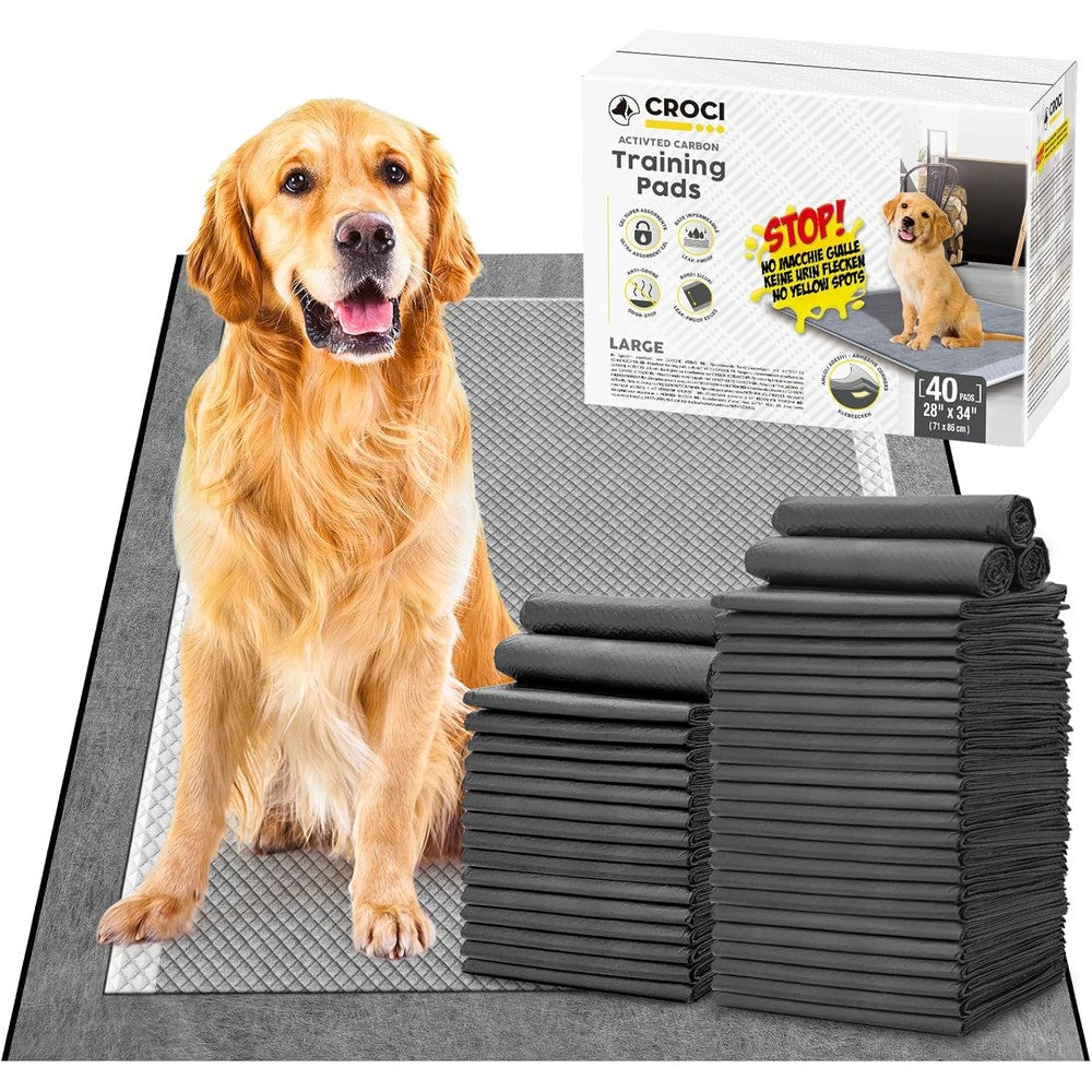 Croci Charcoal Puppy Pads Extra Large Twenty Eight By Thirty Four Inches Odor Control Super Absorbent Leak Proof Disposable Forty Count