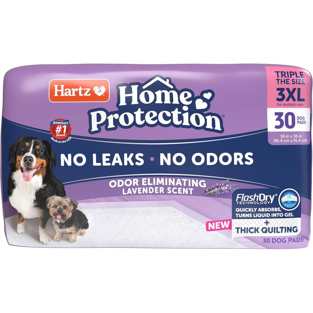 Hartz Home Protection Odor Eliminating Lavender Scented Super Absorbent Leak Proof Dog Pee Pads Triple Extra Large 3XL Size Thirty Count