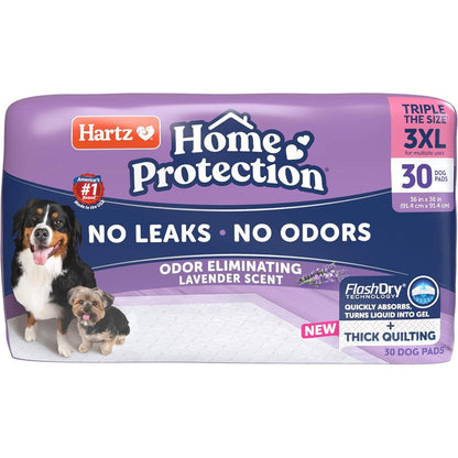 Hartz Home Protection Odor Eliminating Lavender Scented Super Absorbent Leak Proof Dog Pee Pads Triple Extra Large 3XL Size Thirty Count