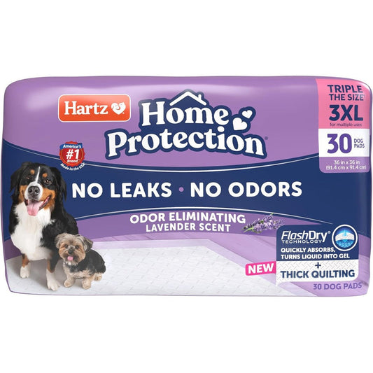 Hartz Home Protection Odor Eliminating Lavender Scented Super Absorbent Leak Proof Dog Pee Pads Triple Extra Large 3XL Size Thirty Count