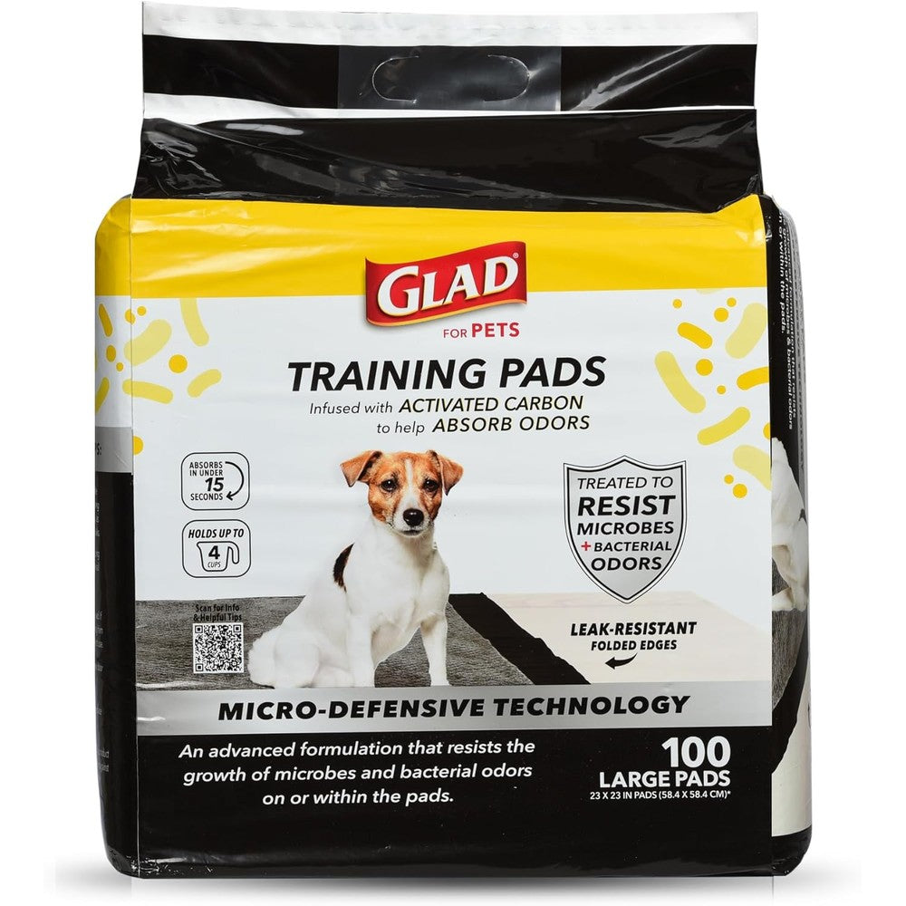 Glad For Pets Activated Carbon Puppy Training Pads With Micro Defensive Technology Twenty Three By Twenty Three Inches One Hundred Count