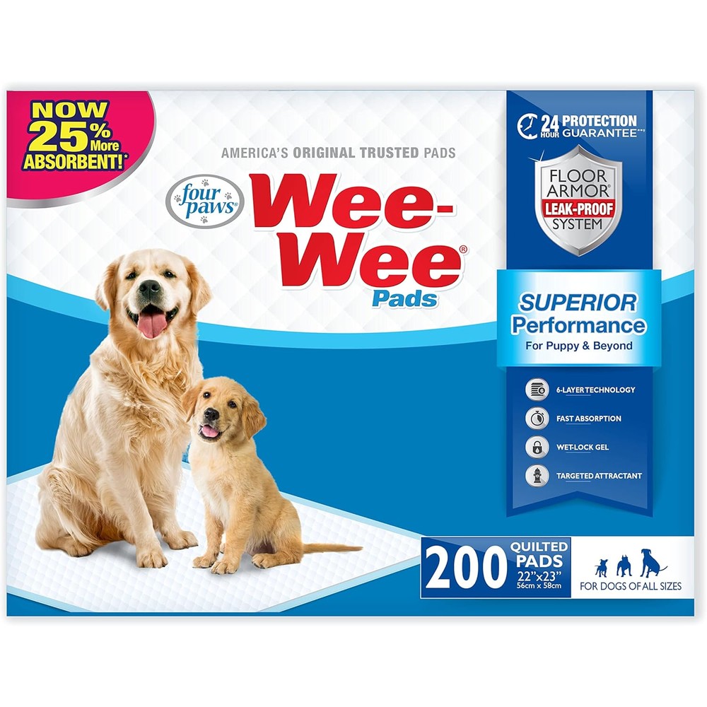 Four Paws Wee Wee Superior Performance Unscented Puppy Pee Pads For Potty Training Floor Protection 22 Inches By 23 Inches 200 Count