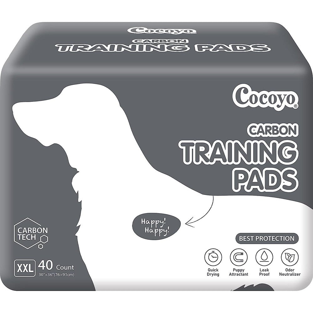COCOYO Extra Large Charcoal Dog Training Pads Carbon Absorb Odor Eliminating Puppy Pee Pads Black XXL Thirty by Thirty Six Inch Forty Count