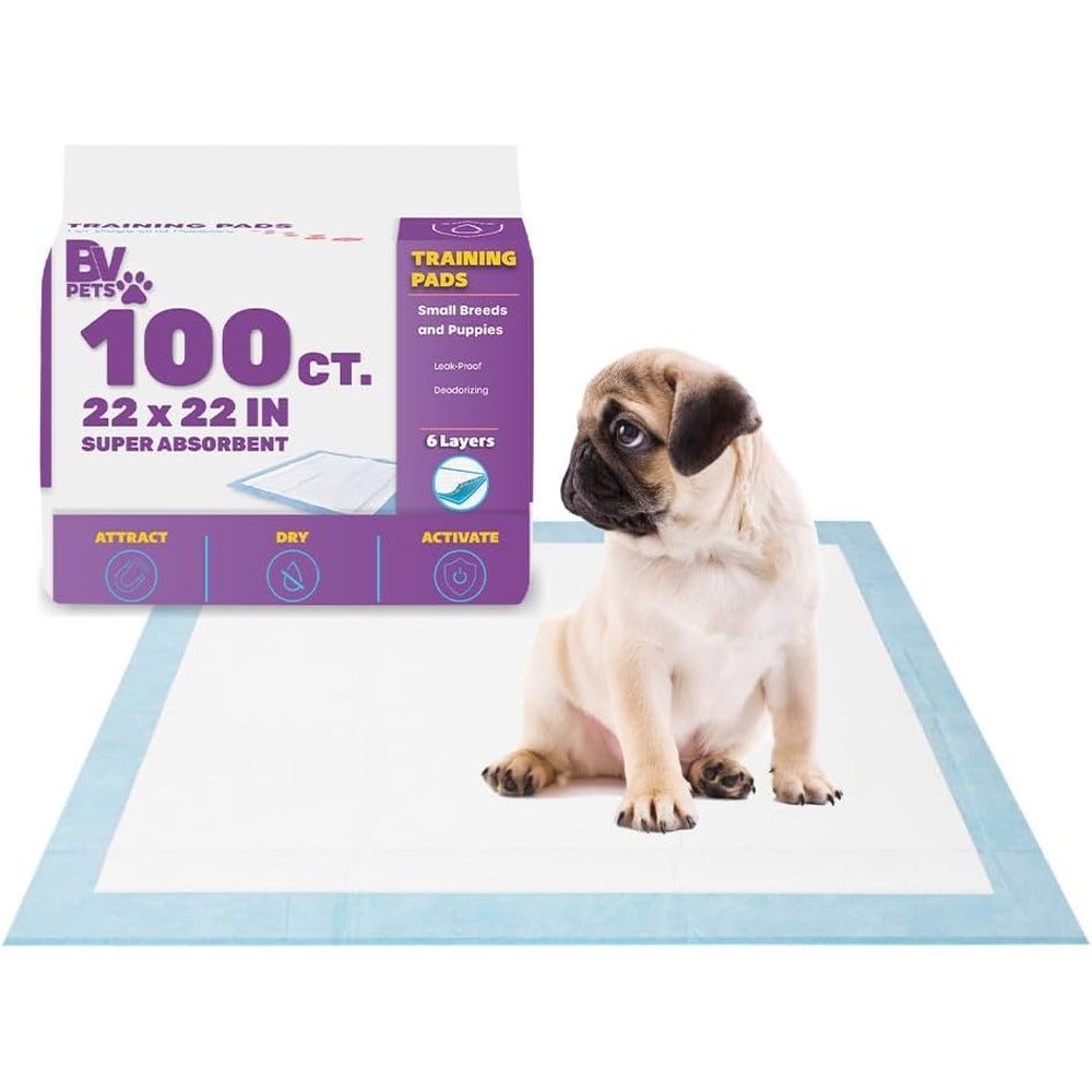 BV Pet Training Pads Leak Proof 100 Count 22 x 22 Inches Absorbent Puppy Pee Pads With Six Layer Rapid Dry Technology And Odor Control