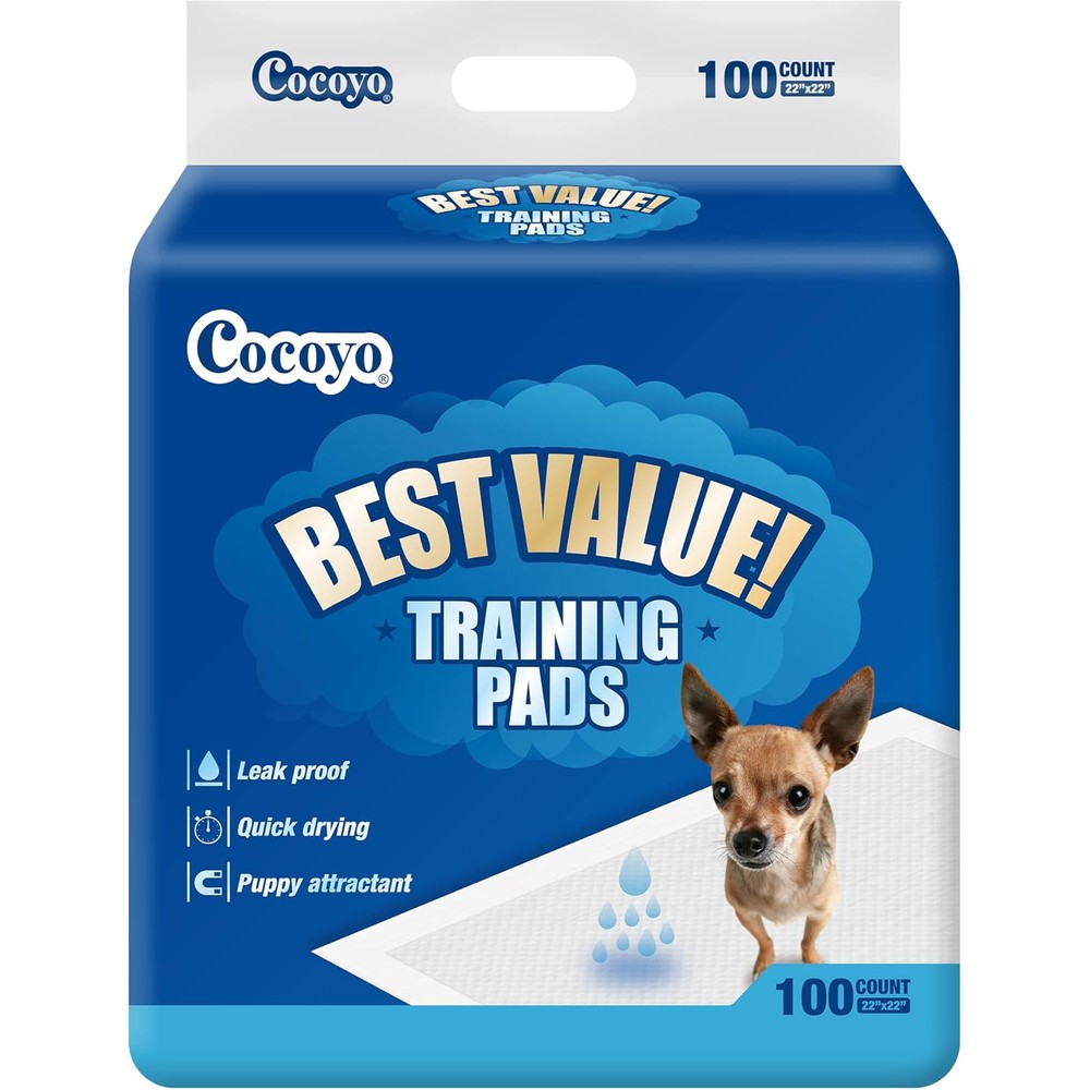 COCOYO Best Value Training Pads 22 Inches By 22 Inches 100 Count White And Blue Puppy Pee Pads For Dogs