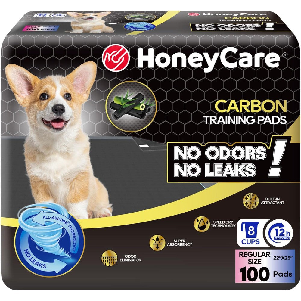 Honey Care All Absorb Carbon Puppy Training Pads, Ultra Charcoal Dog Potty Pads For Odor Elimination, Leak Proof, 22 x 23 Inches, 100 Count