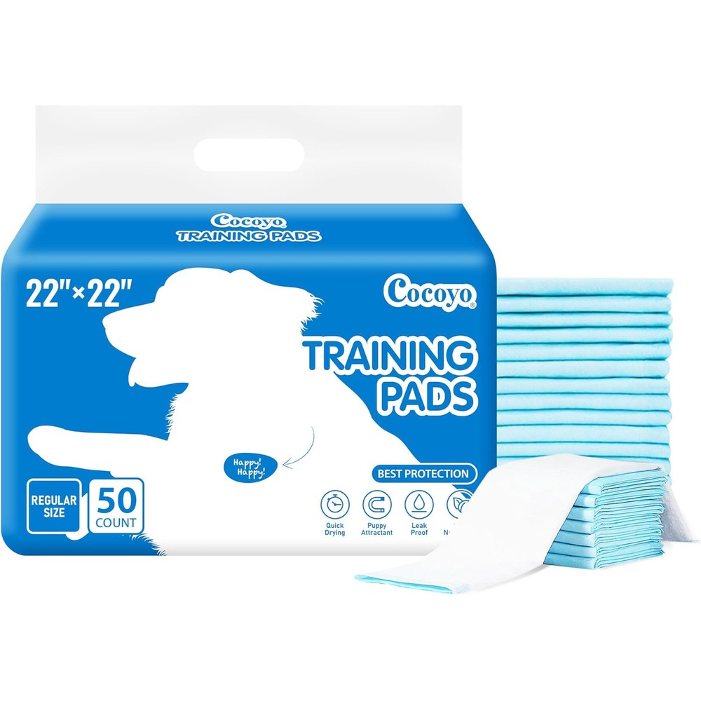 COCOYO Best Value Super Absorbent Five Layer Leakproof Dog Training Pads And Puppy Pee Pads White 22 Inches By 22 Inches 50 Count
