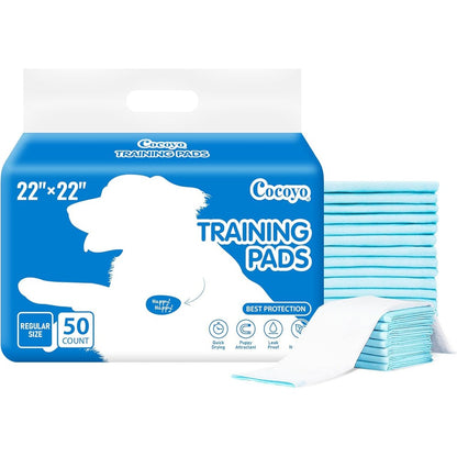 COCOYO Best Value Super Absorbent Five Layer Leakproof Dog Training Pads And Puppy Pee Pads White 22 Inches By 22 Inches 50 Count