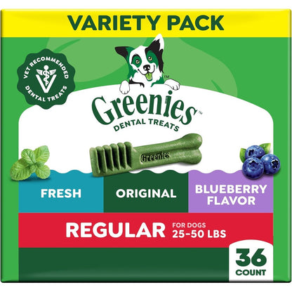 Greenies Regular Dental Dog Treats Variety Pack Three Twelve Ounce Pouches Thirty Six Count
