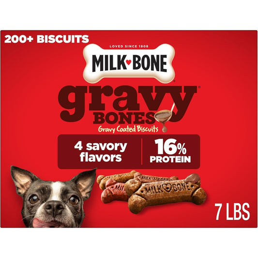 Milk-Bone GravyBones Dog Biscuits Gravy Coated Small Dog Treats Four Savory Flavors 7 Pound Box