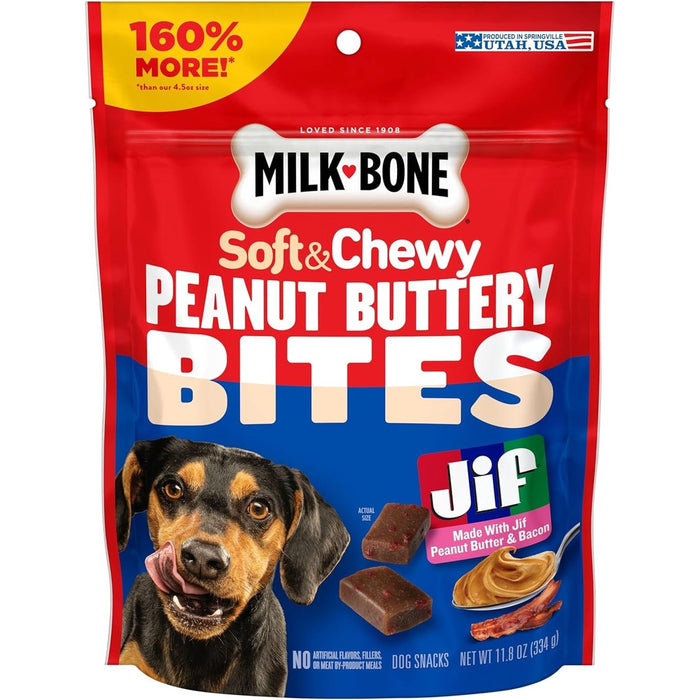 Milk-Bone Peanut Buttery Bites Soft Dog Treats Made With Jif Peanut Butter Eleven Point Eight Ounce Bag