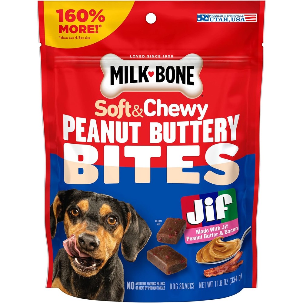 Milk-Bone Peanut Buttery Bites Soft Dog Treats Made With Jif Peanut Butter Eleven Point Eight Ounce Bag