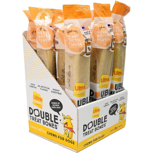 Ultra Chewy Peanut Butter Double Treat Bones Rawhide Free Long Lasting Dog Treats For All Breeds 12 Count